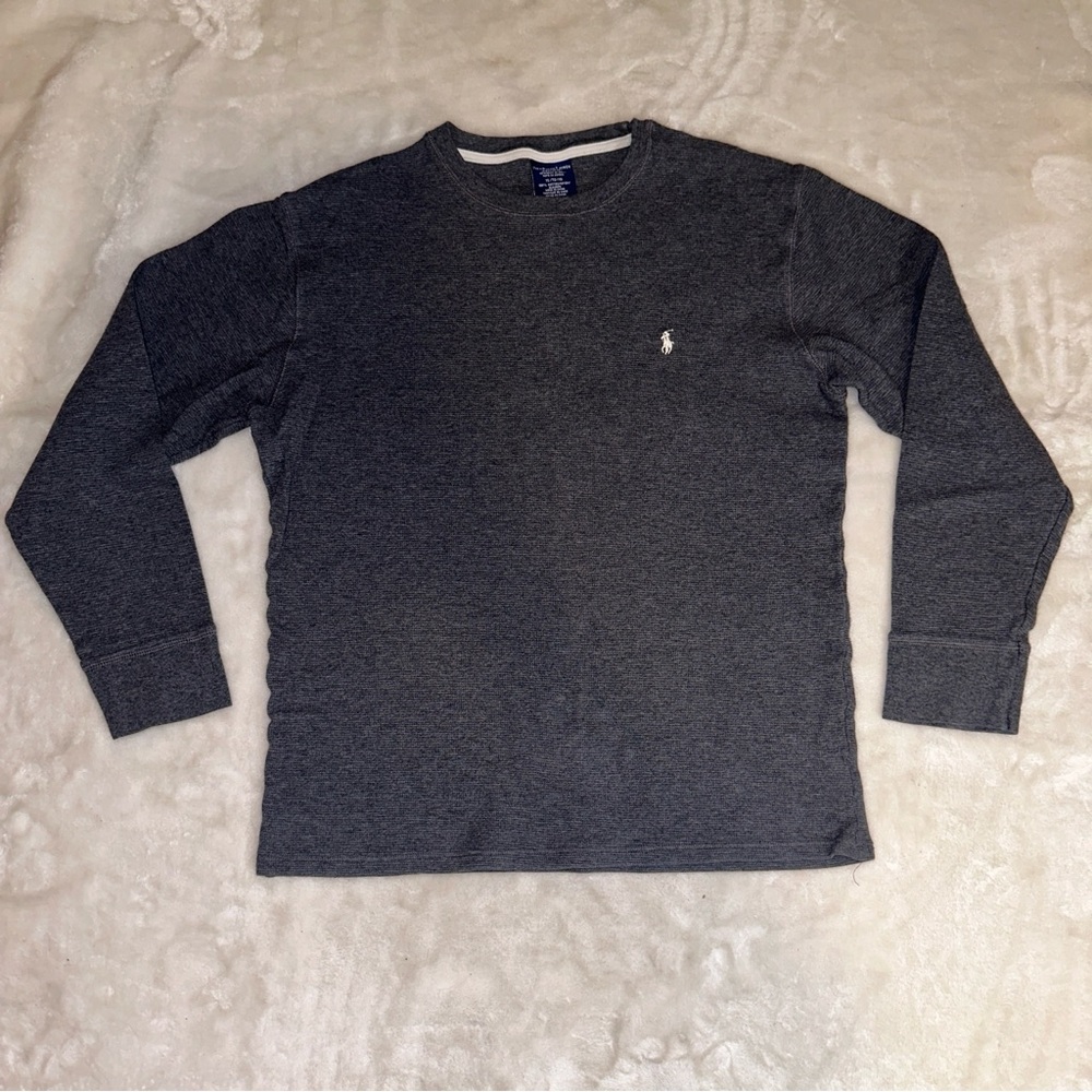 Ralph Lauren Polo Charcoal Grey Waffle Knit Long Sleeve Size XL